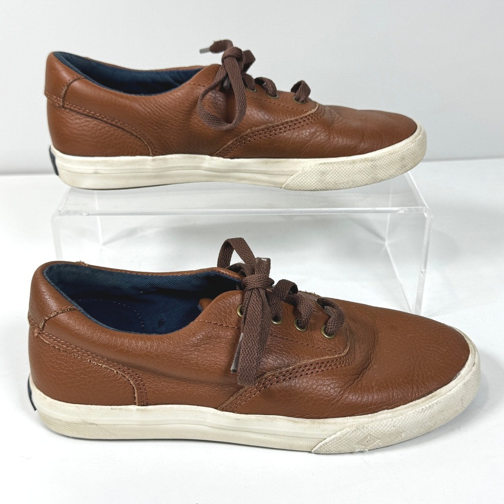Sperry Striper II Boys 2M Brown Leather Sneakers Casual Shoes Preppy Everyday